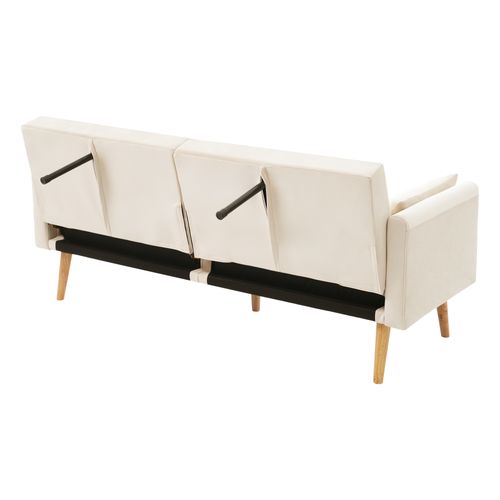 Canapé 180x75x82 Cm En Velours Beige, Dossier 3 Positions 108°/135°/180° Et Accoudoirs 5 Positions