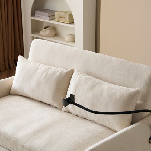 Canapé 129x163 Cm 2 Places En Chenille Beige, Dossier Réglable 108/135/180° Et Ports USB