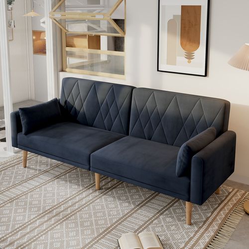 Canapé Adulte 180x75 Cm En Velours Noir, Dossier Réglable 3 Positions Et Accoudoirs 5 Positions