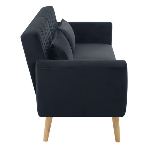 Canapé Adulte 180x75 Cm En Velours Noir, Dossier Réglable 3 Positions Et Accoudoirs 5 Positions