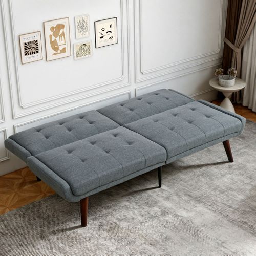 Canapé Convertible 146 Cm En Tissu Lin Gris