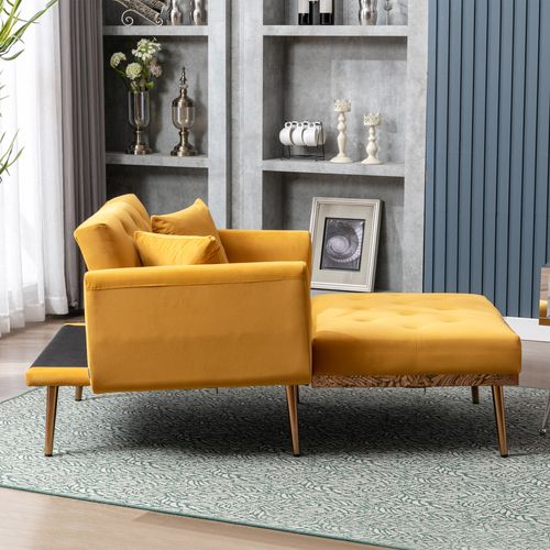 Canapé Adulte 165x90x77 Cm En Velours Moutarde - Fauteuil Relax Inclinable 3 Positions