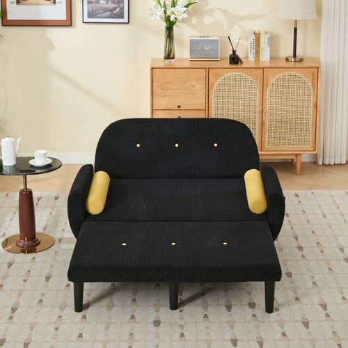 Canapé Modulable En Velours Côtelé Noir, Dossier Inclinable Réglable, Transformable En Couchage