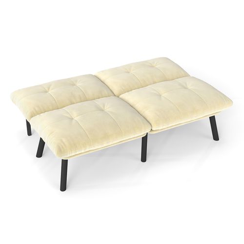 Canapé Modulable 2 Places En Velours Crème, Fonction Couchage Idéale Pour Petits Espaces