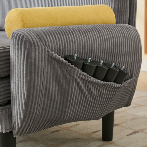 Canapé Multiforme Gris En Velours Côtelé, Dossier Réglable Ergonomique Et Structure Métal