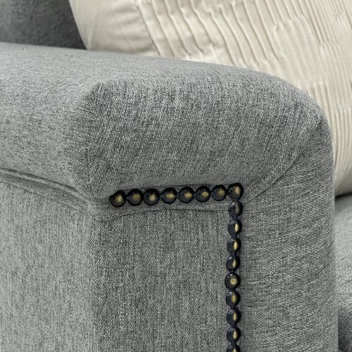 Canapé Scandinave 3 Places En Tissu Gris Clair, Assise Profonde 136 Cm, Pieds Métal Noirs