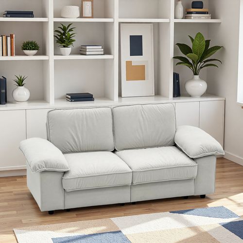 Canapé Coffre En Velours Écru, Coffre Sous Assise, Coussins Amovibles Et Accoudoirs Larges 23 Cm