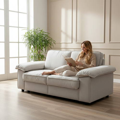 Canapé Coffre En Velours Écru, Coffre Sous Assise, Coussins Amovibles Et Accoudoirs Larges 23 Cm