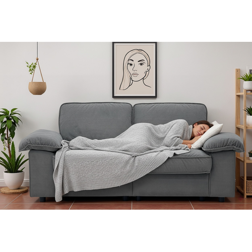 Canapé Moderne Gris 2 Places, Assise 136 Cm, Profondeur 61 Cm, Coffre De Rangement Intégré