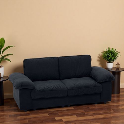 Canapé Adulte 2 Places — Assise 136x61 Cm En Velours Noir, Coffre De Rangement Et Accoudoirs