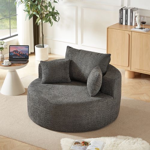 Fauteuil fixe En Chenille Gris Modulable, Fauteuil Une-pièce Sans Montage, Dossier Cylindrique