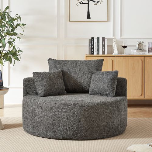 Fauteuil fixe En Chenille Gris Modulable, Fauteuil Une-pièce Sans Montage, Dossier Cylindrique