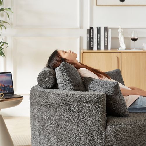 Fauteuil fixe En Chenille Gris Modulable, Fauteuil Une-pièce Sans Montage, Dossier Cylindrique