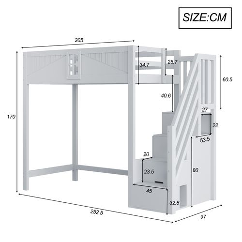 Lit Mezzanine 90x200 Cm Avec Structure En Bois Gris