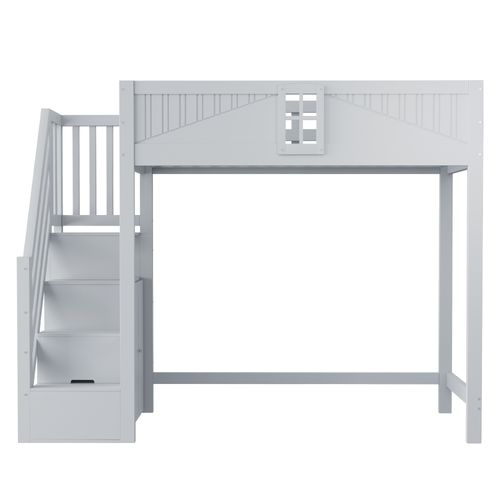 Lit Mezzanine 90x200 Cm Avec Structure En Bois Gris