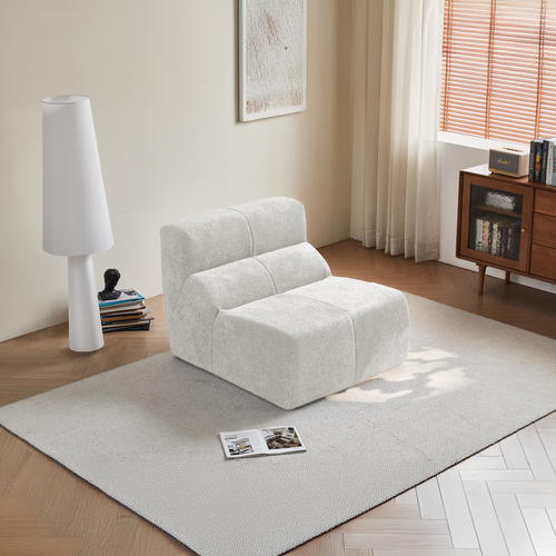 fauteuil fixe 94x110x79 Cm En Velours Blanc, Fauteuil D'appoint Ergonomique Et Compact