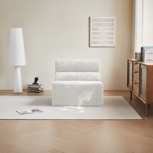 fauteuil fixe 94x110x79 Cm En Velours Blanc, Fauteuil D'appoint Ergonomique Et Compact