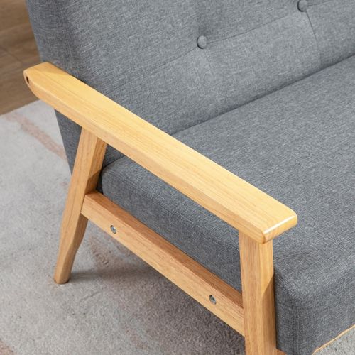 Canapé 3 Places 154,5x69,5x73 Cm En Lin Gris Foncé, Structure Bois Poli, Style Moderne