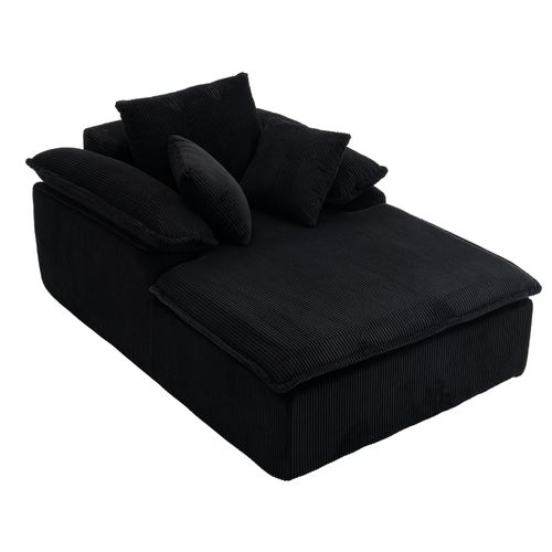 fauteuil relax 177x122x92 Cm En Velours Côtelé Noir, Design Sans Armature, Dossier Inclinable
