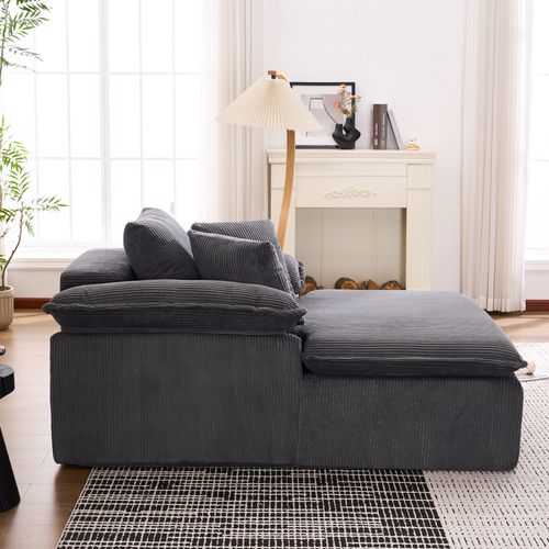 fauteuil relax 177x122x92 Cm En Velours Côtelé Gris, Grand Fauteuil Relax Sans Montage