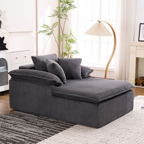 fauteuil relax 177x122x92 Cm En Velours Côtelé Gris, Grand Fauteuil Relax Sans Montage