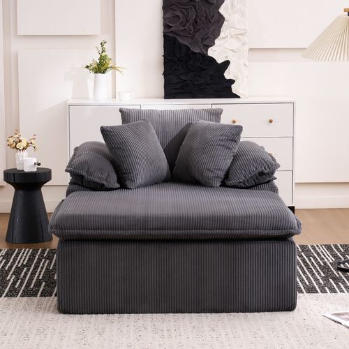 fauteuil relax 177x122x92 Cm En Velours Côtelé Gris, Grand Fauteuil Relax Sans Montage