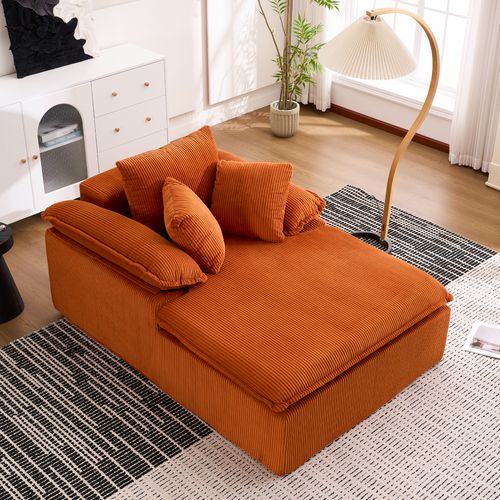 fauteuil relax 177x122x92 Cm En Velours Côtelé Orange, Mousse Haute Densité, Sans Montage