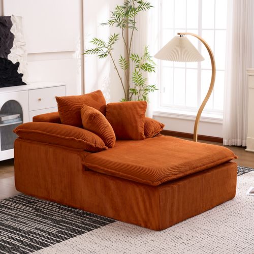 fauteuil relax 177x122x92 Cm En Velours Côtelé Orange, Mousse Haute Densité, Sans Montage