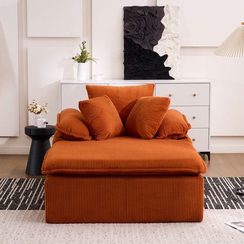 fauteuil relax 177x122x92 Cm En Velours Côtelé Orange, Mousse Haute Densité, Sans Montage