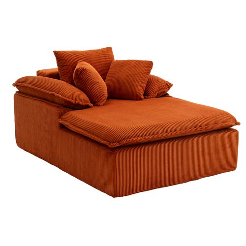 fauteuil relax 177x122x92 Cm En Velours Côtelé Orange, Mousse Haute Densité, Sans Montage