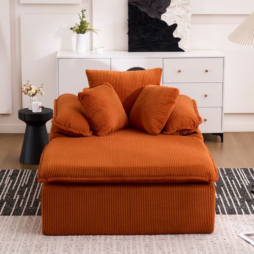 fauteuil relax 177x122x92 Cm En Velours Côtelé Orange, Mousse Haute Densité, Sans Montage
