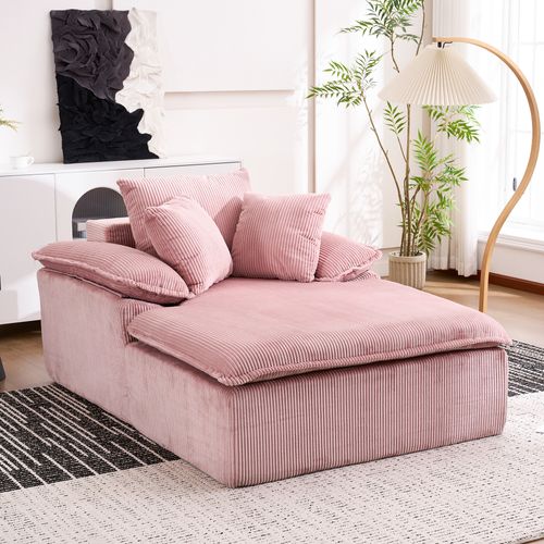 fauteuil relax 177x122x92 Cm En Velours Côtelé Rose, Assise Ergonomique Sans Assemblage