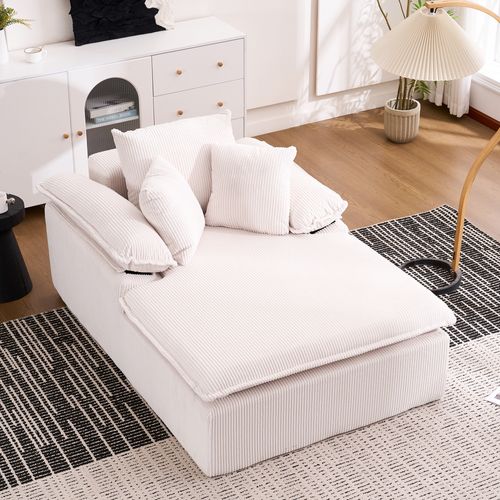 fauteuil relax177x122x92 Cm En Velours Côtelé Blanc, Design Sans Armature, Dossier Ergonomique