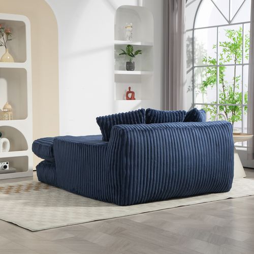 Fauteuil relax 125x155 Cm En Velours Côtelé Bleu Marine, Ergonomique Sans Montage