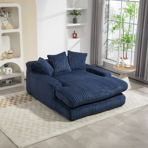 Fauteuil relax 125x155 Cm En Velours Côtelé Bleu Marine, Ergonomique Sans Montage