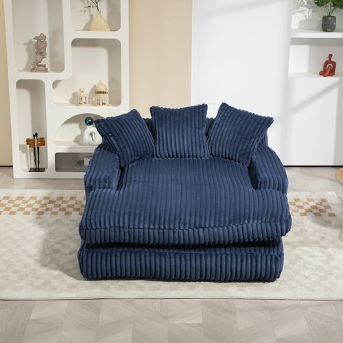 Fauteuil relax 125x155 Cm En Velours Côtelé Bleu Marine, Ergonomique Sans Montage