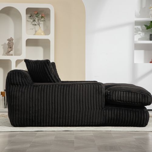 Fauteuil relax  125x155 Cm En Corduroy Noir, Chaiselongue Ergonomique Avec 3 Coussins
