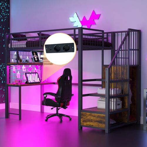 Lit Mezzanine 90x200 Cm Avec Structure En Métal Noir