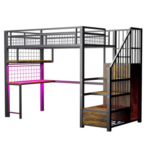 Lit Mezzanine 90x200 Cm Avec Structure En Métal Noir