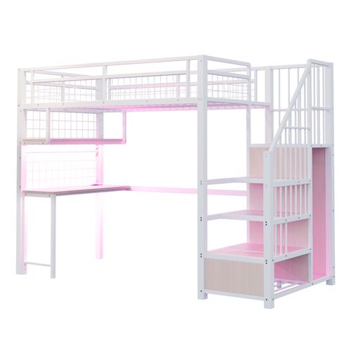 Lit Mezzanine 90x200 Cm Avec Structure En Métal Blanc