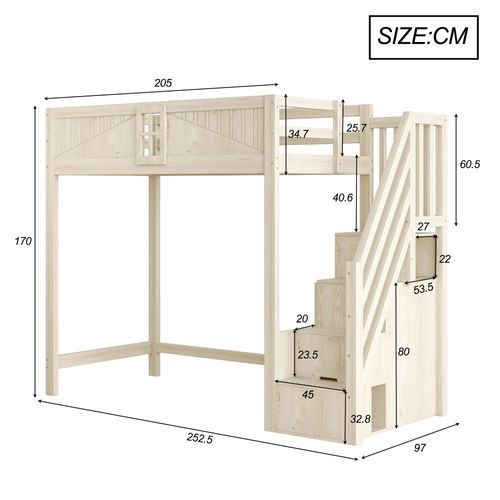 Lit Mezzanine 90x200 Cm Avec Structure En Bois Naturel