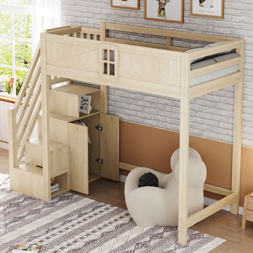 Lit Mezzanine 90x200 Cm Avec Structure En Bois Naturel