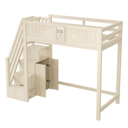 Lit Mezzanine 90x200 Cm Avec Structure En Bois Naturel