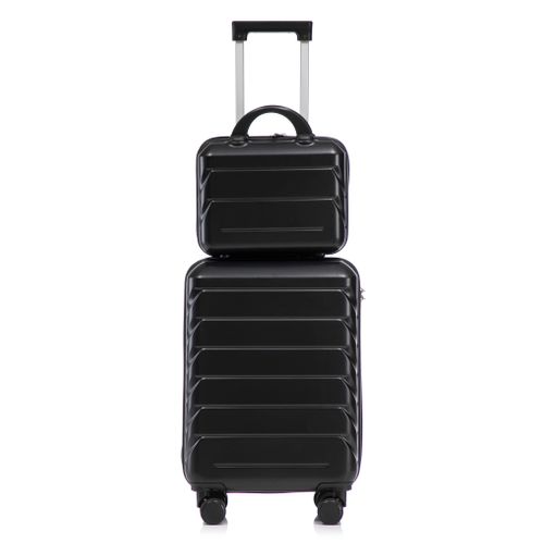 Valise Rigide 19" Abs Noire Avec Trousse 14", Roues 360° Silencieuses Et Poignée Télescopique
