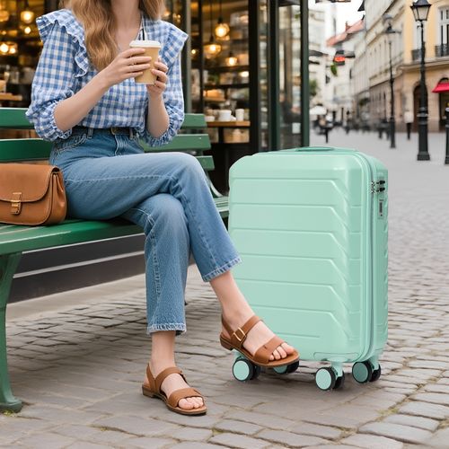 Set Valises 19" + Trousse 14" En Abs Étanche, Roulettes 360° Silencieuses, Vert Menthe