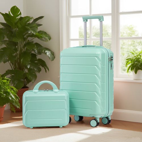 Set Valises 19" + Trousse 14" En Abs Étanche, Roulettes 360° Silencieuses, Vert Menthe