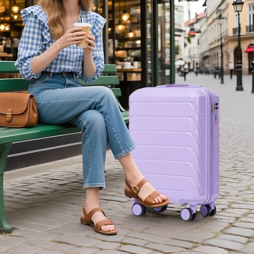Valise Cabine Rigide 19'' Avec Trousse 14'' Abs Bleu/violet, 4 Roulettes 360° Silencieuses