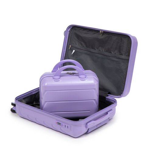 Valise Cabine Rigide 19'' Avec Trousse 14'' Abs Bleu/violet, 4 Roulettes 360° Silencieuses
