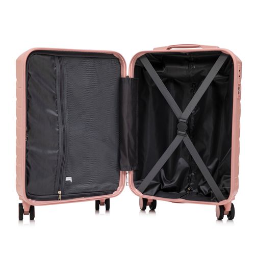 Set Valises 2 Pièces 19 Pouces + Trousse 14 Pouces En Abs Rose, Coque Anti-rayures, Roulettes 360°