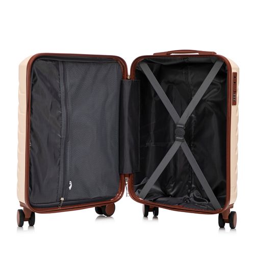 Set Bagages 19" + Trousse 14" En Abs Beige, Coque Anti‑rayures Et Roues Doubles 360° Silencieuses